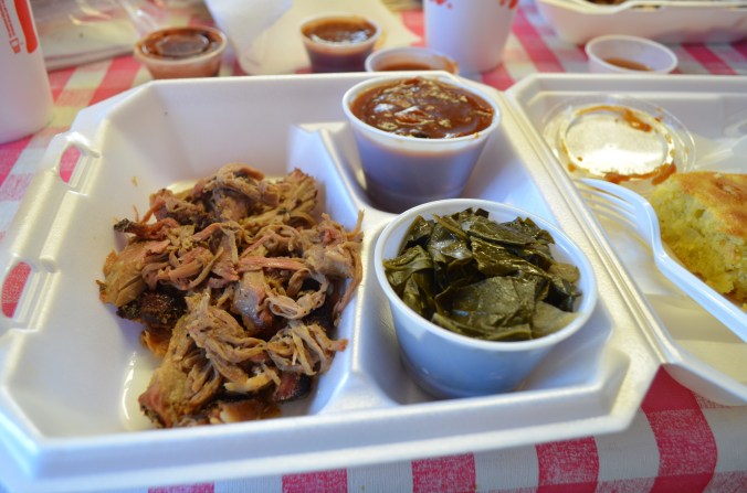 pulled pork dinner Hubba Hubba Smokehouse in Flat Rock, NC